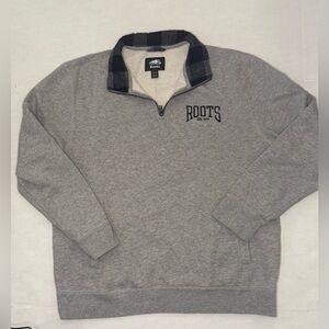 Roots Sweatshirt Men's X-Large Grey 1/4 Zip Pullover “Roots est. 1973”